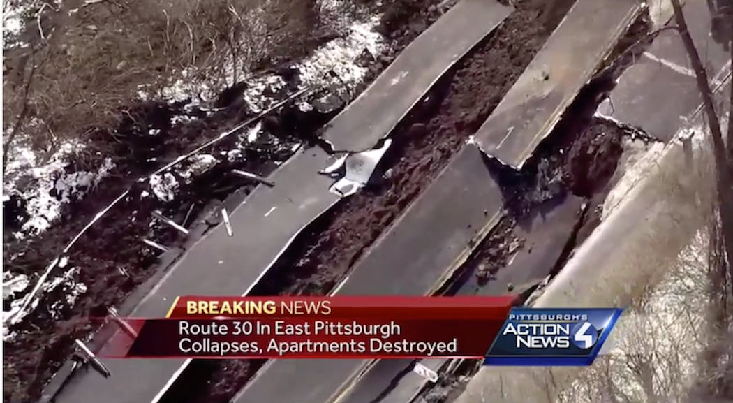 Rte 30 collapses in Pittsburgh