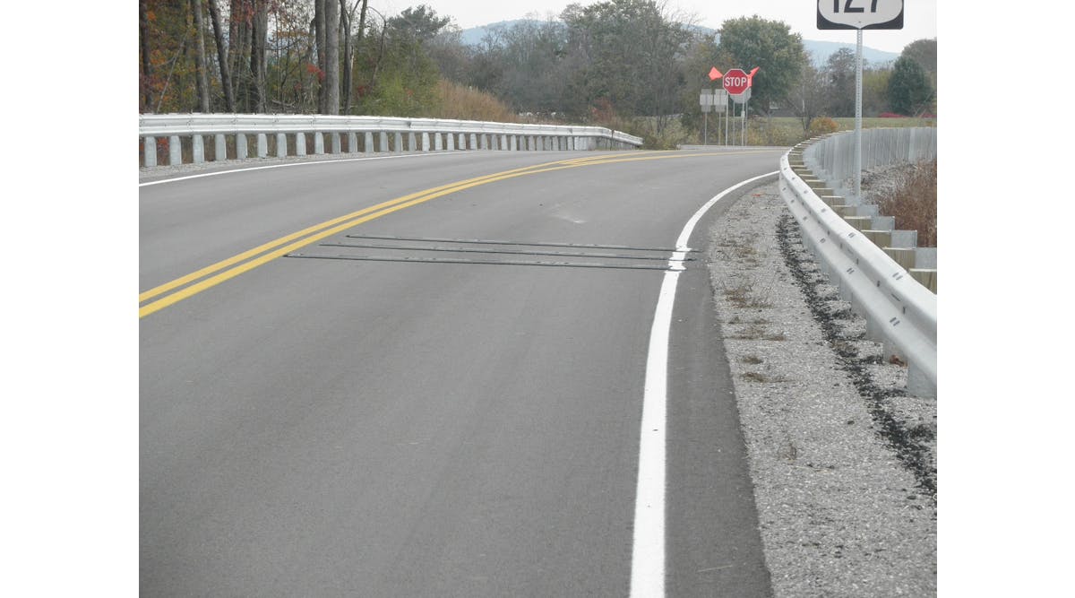 Pic 1, RoadQuake 2 Rumble Strip Installation, SR 553 and US 127, Array and Intersection, Albany KY, Oct 2013