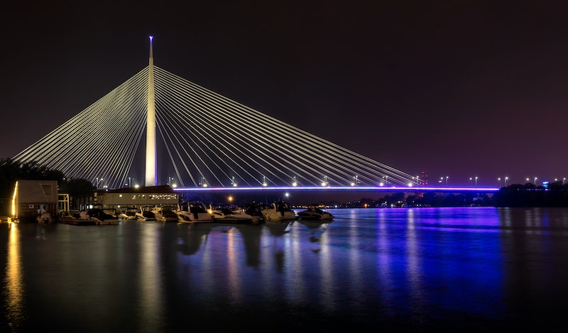 stock img of sava bridge at night