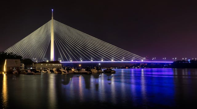 stock img of sava bridge at night