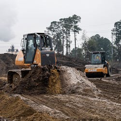 The CASE 1150M dozer and SV212D single drum vibratory roller are key machines for this project. The CASE 1150M dozer and SV212D single drum vibratory roller are key machines for this project.