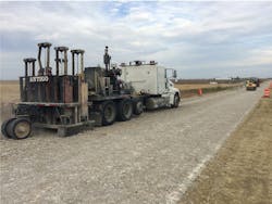 An Antigo multi-head breaker rubblizes the original concrete section. An Antigo multi-head breaker rubblizes the original concrete section.