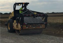 Z-grid roller used to compact the rubblized section. Z-grid roller used to compact the rubblized section.