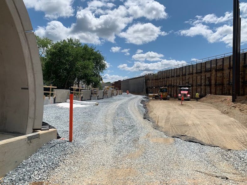 A Reinforced Earth MSE wall is installed on top of Menard&rsquo;s CMCs.