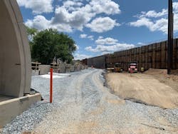 A Reinforced Earth MSE wall is installed on top of Menard’s CMCs. A Reinforced Earth MSE wall is installed on top of Menard’s CMCs.