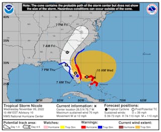 Tropical Storm Nicole. Credit: National Hurricane Center