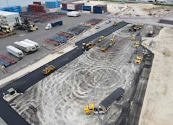 With careful planning from the contractor, the port was able to maintain their operations amidst the construction of new asphalt pavement. With careful planning from the contractor, the port was able to maintain their operations amidst the construction of new asphalt pavement.