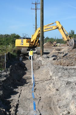 Utility relocation, such as for this water main, almost always impacts the schedule of roadway and bridge construction projects. Utility relocation, such as for this water main, almost always impacts the schedule of roadway and bridge construction projects.