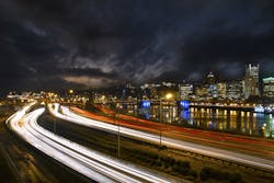 Freeway Light Trails in Downtown Portland Oregon Freeway Light Trails in Downtown Portland Oregon