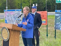 Governor John Carney (right) and Nicole Majeski (above at podium) at the groundbreaking event. Governor John Carney (right) and Nicole Majeski (above at podium) at the groundbreaking event.