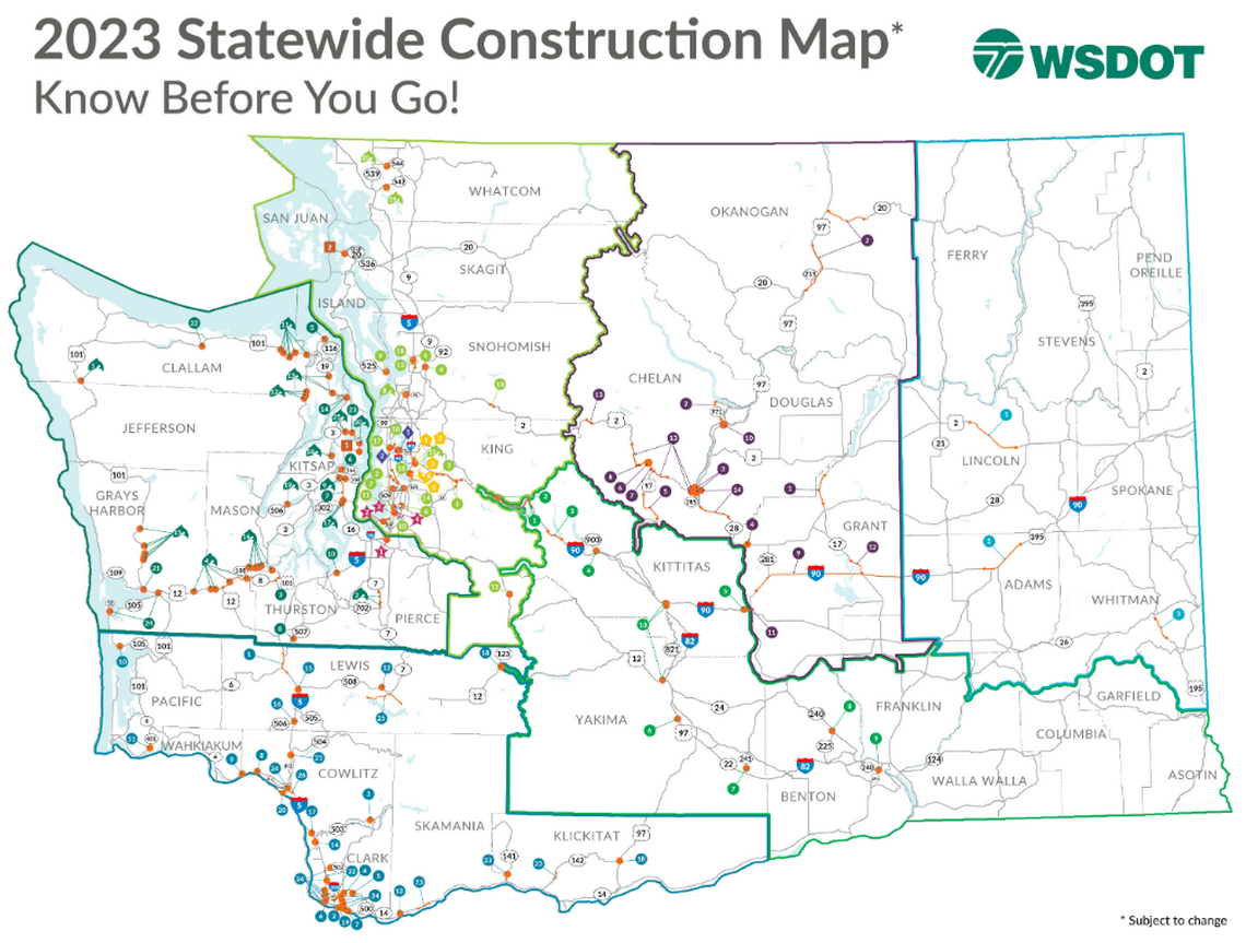 Washington State S Road Projects This Summer Roads And Bridges   WSDOT Summer 2023 Construction Map.64999a7defed2 