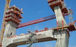 VARIOKIT access platform and PERI UP Stairs were used throughout the project to maintain access to the towers. VARIOKIT access platform and PERI UP Stairs were used throughout the project to maintain access to the towers.