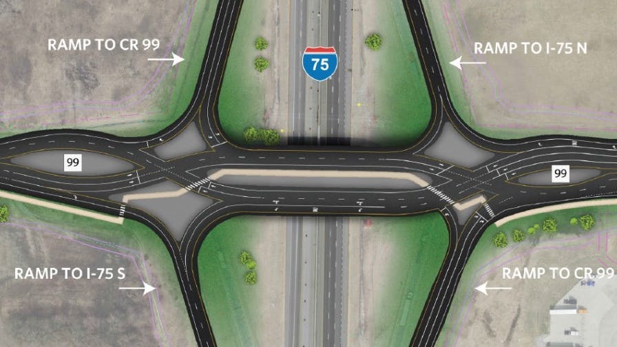diverging diamond interchange CR 99/I-75