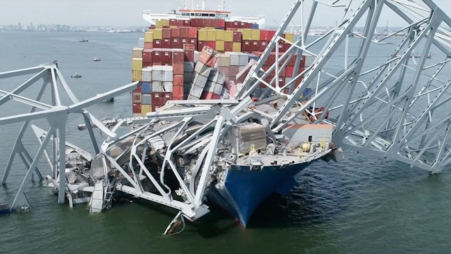 Cargo Ship Dali in the Key Bridge Wreckage