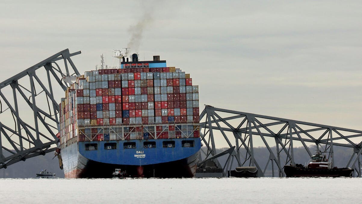 Dali Ship Among the Key Bridge Wreckage