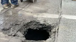 The hole on SR 529 heading north from Everett to Marysville. (Photo courtesy of WSDOT)