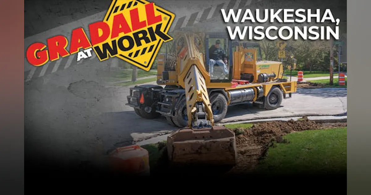 Gradall Training Wheeled Excavator w/Multiple Attachments Makes Quick Work of Sidewalk ...