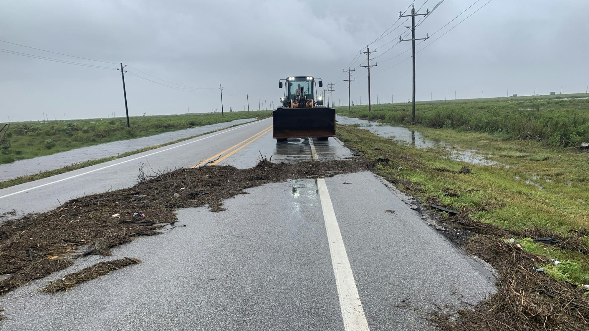 Damaged roadway hurricane beryl