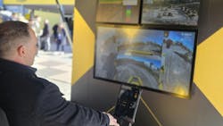 Gavin operating the BOMAG single drum roller simulator. Gavin operating the BOMAG single drum roller simulator.