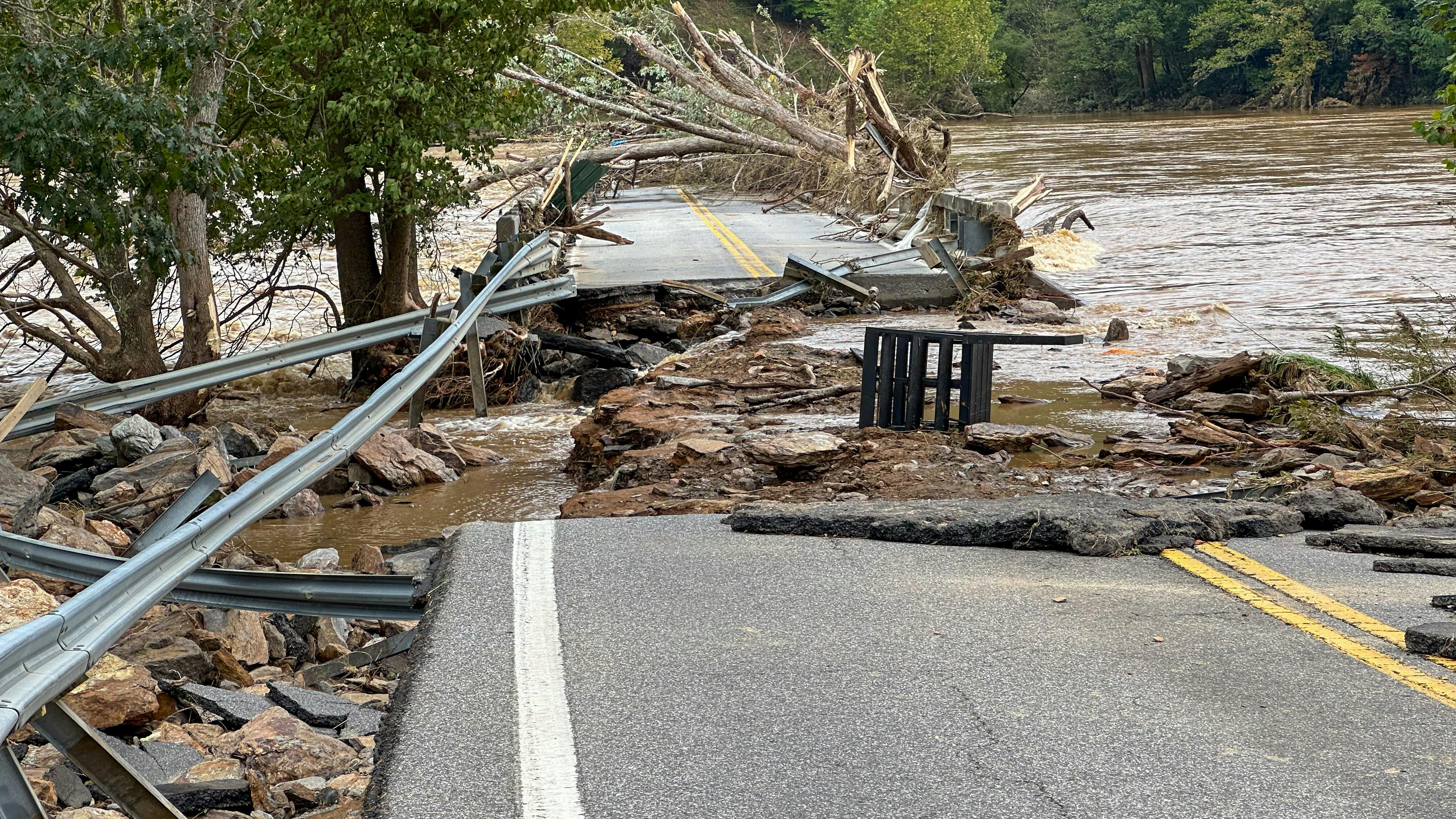Low Water Bridge on the New River in Fries, VA destroyed by Hurricane Helene.