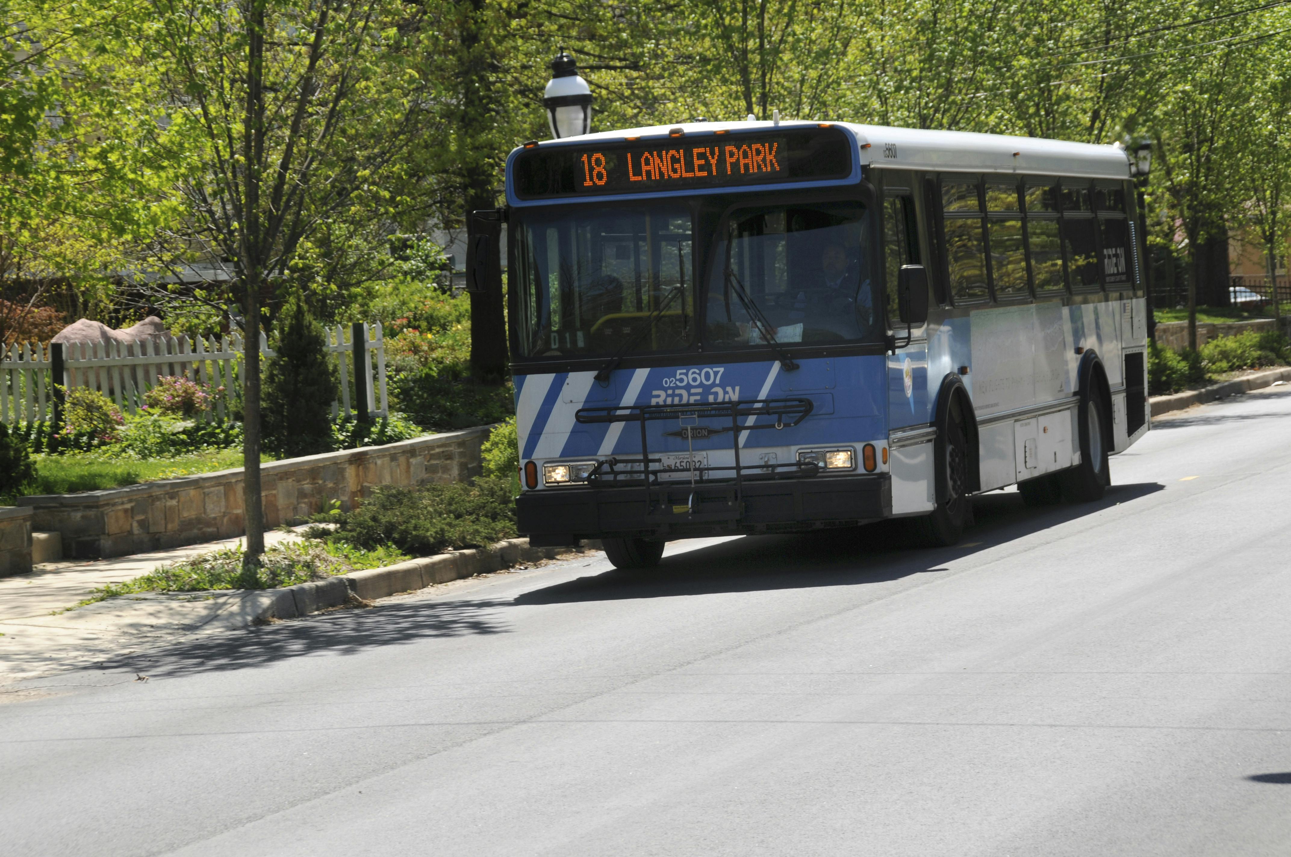 A Ride On bus for Montgomery County residents in Takoma Park, Maryland.