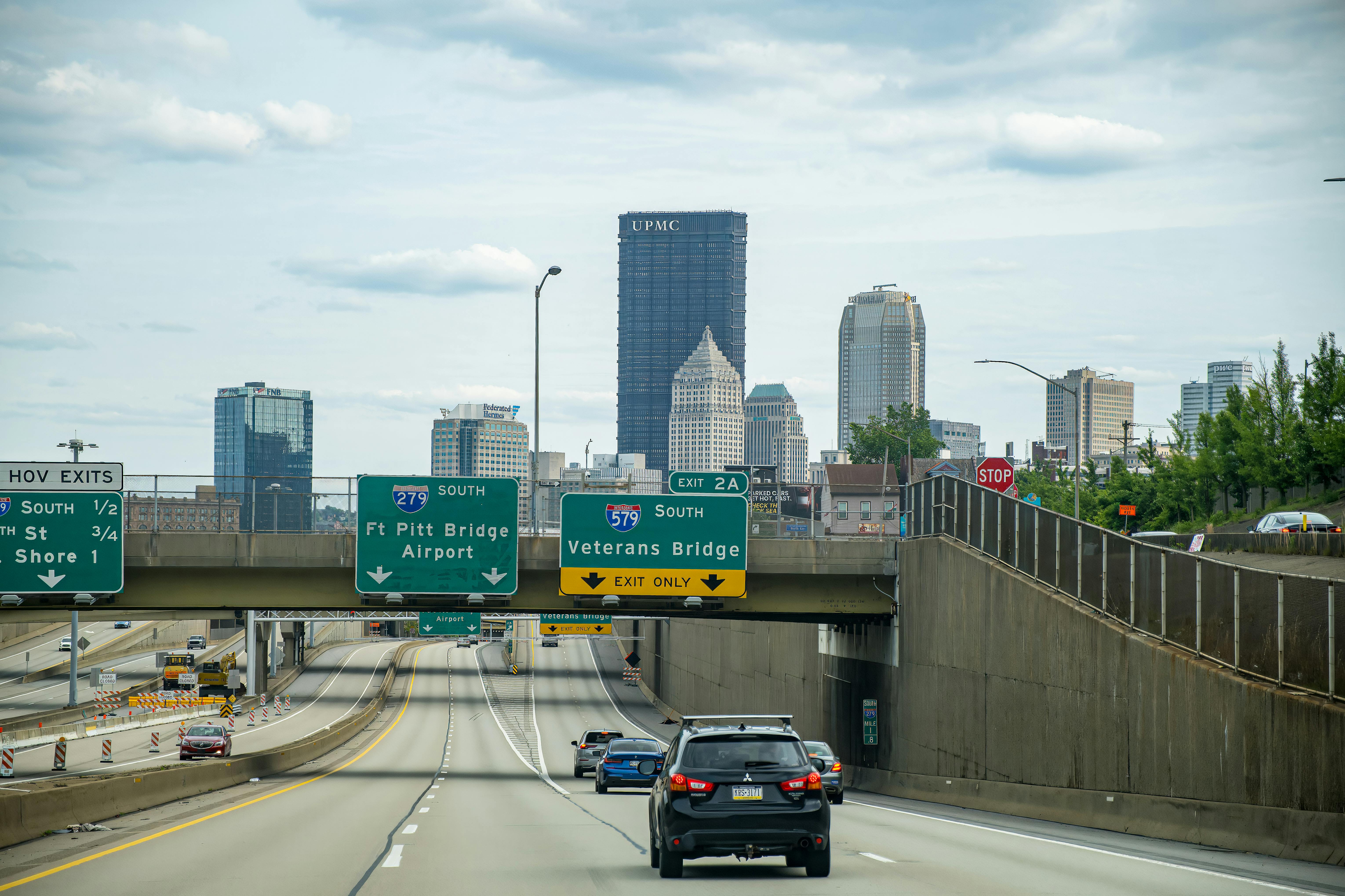 Traffic flows on a Pittsburgh highway.