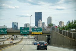 Traffic flows on a Pittsburgh highway. Traffic flows on a Pittsburgh highway.