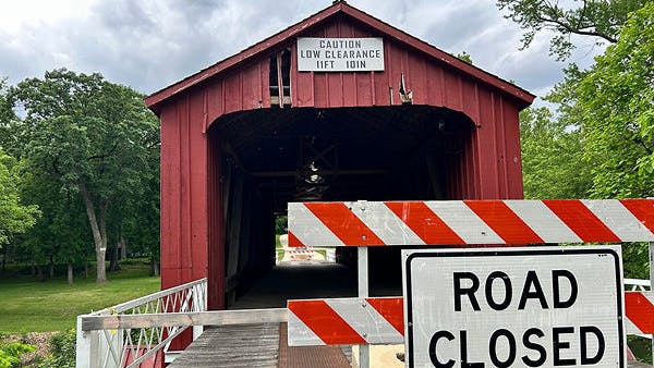 The Red Covered Bridge in Northern Illinois has been closed since a vehicle strike in 2023.