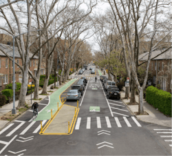 Aerial view of a complete streets project in New York City. Aerial view of a complete streets project in New York City.