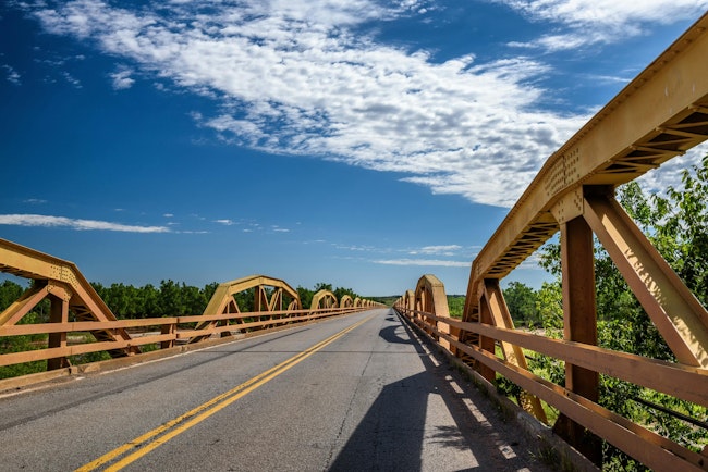 Pony Bridge, also known as the William H. Murray Bridge, on Route 66 in Oklahoma.