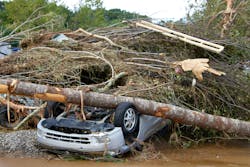 A car crushed under a tree during Hurricane Helene. A car crushed under a tree during Hurricane Helene.