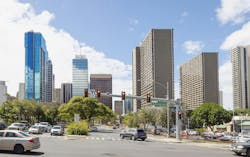 Cityscape view of downtown Honolulu at the intersection of Vineyard Boulevard on HI-98 and the Pali Highway, Oahu, Hawaii. Cityscape view of downtown Honolulu at the intersection of Vineyard Boulevard on HI-98 and the Pali Highway, Oahu, Hawaii.