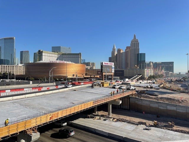 Construction on the Interstate 15/Tropicana Avenue project in Las Vegas, Nevada, in November 2024.