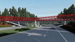 A mockup of the planned pedestrian and cyclist bridge over Wade Avenue in Raleigh, N.C. A mockup of the planned pedestrian and cyclist bridge over Wade Avenue in Raleigh, N.C.