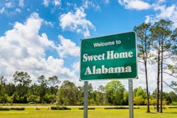 An Alabama road sign on Interstate 10 in Robertsdale near the Florida state border. An Alabama road sign on Interstate 10 in Robertsdale near the Florida state border.