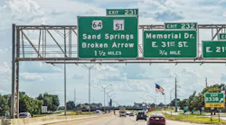 Interstate 44 in Tulsa, Oklahoma showing roadway exits to to various other highways in the state.