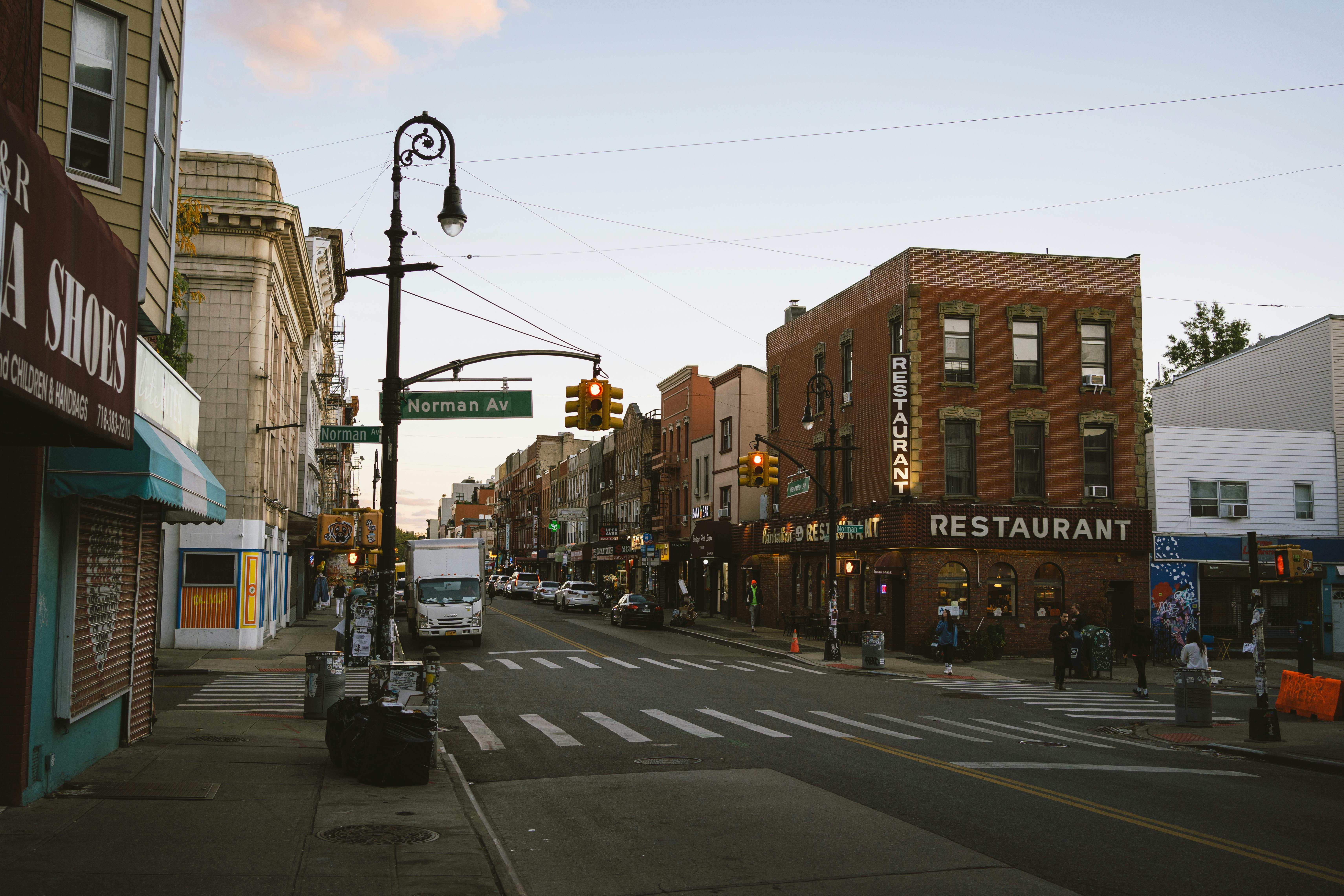 A busy commercial corridor in Brooklyn, NY
