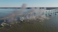 The former Gov. Harry W. Nice Memorial/Senator Thomas 'Mac' Middleton Bridge in Newburg, Md in the process of demolition.