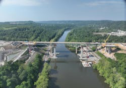 An aerial view of the Beaver River Bridge Project in Pennsylvania during construction. An aerial view of the Beaver River Bridge Project in Pennsylvania during construction.