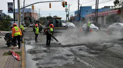 Crews repaving a mile-long stretch of Grand Avenue in Baldwin, NY.