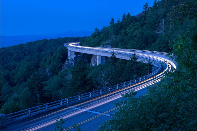 The winding Lynn Cove Viaduct along the Blue Ridge Parkway in North Carolina..
