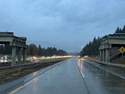 A section of the Bullfrog Road overpass was removed over I-90 near Cle Elum, Washington was removed. A section of the Bullfrog Road overpass was removed over I-90 near Cle Elum, Washington was removed.