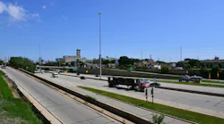 Interstate-94 running through Milwaukee, Wisconsin, with views of the city's skyline.