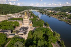 A view of the West Virginia State Capitol building in Charleston, W. Va., where it sits along the Kanawha River. A view of the West Virginia State Capitol building in Charleston, W. Va., where it sits along the Kanawha River.