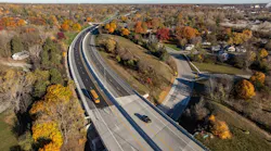 A aerial view of the newly rebuilt north segment of I-475 from Carpenter Road to the Flint River in Flint, Mich.