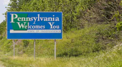 A road sign welcoming drivers to Pennsylvania.