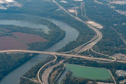 An aerial view of the James River, Interstate 95 and the Vietnam Veterans Memorial Bridge on Pocahontas Parkway in Chesterfield County, Va. An aerial view of the James River, Interstate 95 and the Vietnam Veterans Memorial Bridge on Pocahontas Parkway in Chesterfield County, Va.