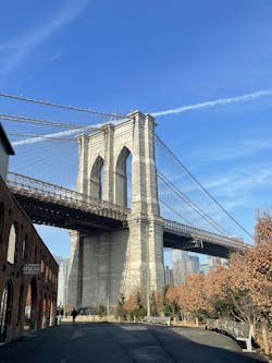 The Brooklyn side tower of the Brooklyn Bridge. The Brooklyn side tower of the Brooklyn Bridge.