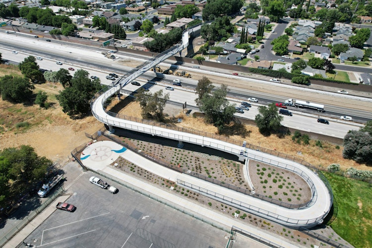 The Sycamore Trail Overpass Pedestrian Bridge in West Sacramento, California.