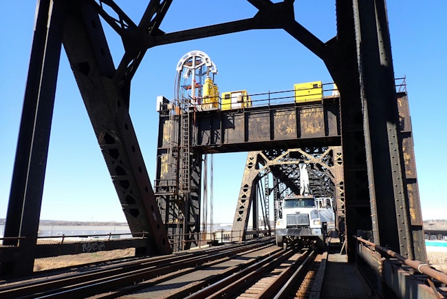 The east tower of the KCT Railway Highline Lift Bridge in Kansas City, Kansas.